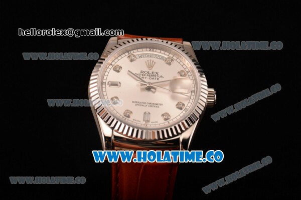 Rolex Day-Date Asia 2813/Swiss ETA 2836/Clone Rolex 3135 Automatic Steel Case with Diamonds Markers and Silver Dial (BP) - Click Image to Close